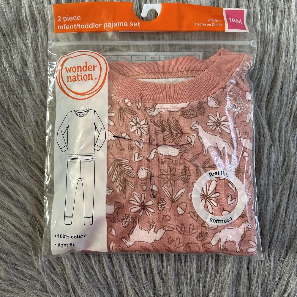 Wonder Nation Forest Animals 2 Piece Pajama Set Baby Girls Size 18 Months Pjs